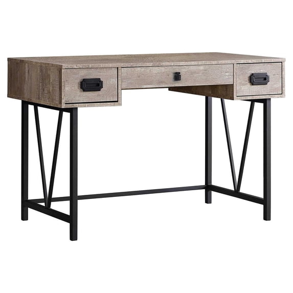 HomeRoots 333515 31 in. Taupe Particle Board & Black Metal Computer Desk with a Hollow Core