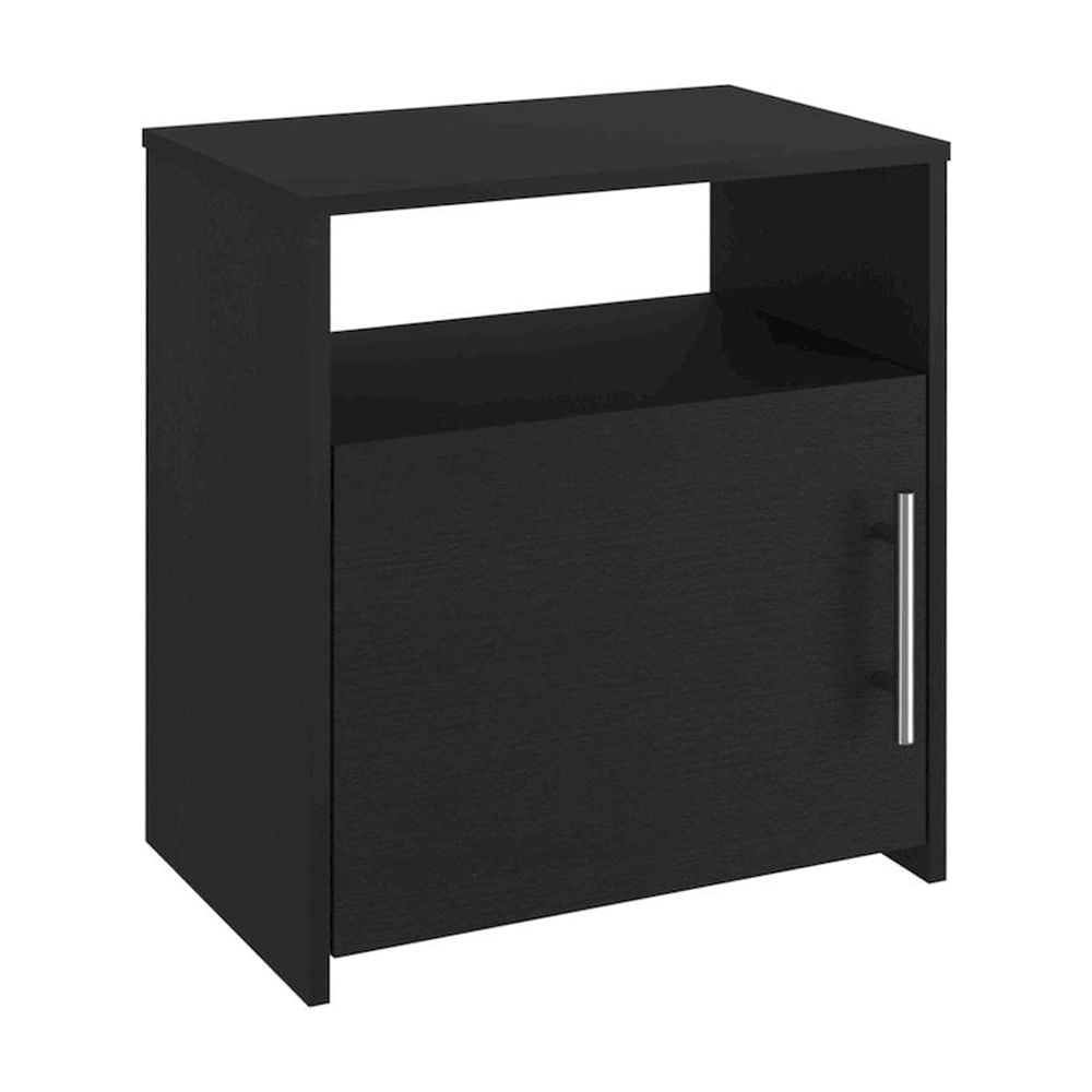 HomeRoots 23 in. Faux Wood Nightstand with Storage, Black