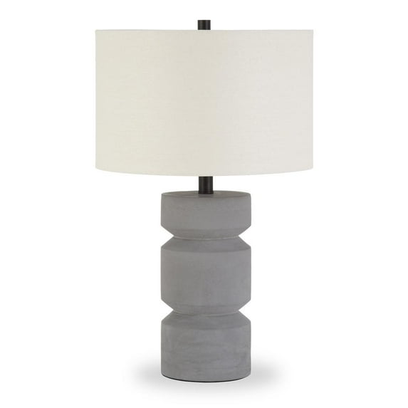 HomeRoots 23" Gray Concrete Faceted Column Table Lamp With White Drum Shade