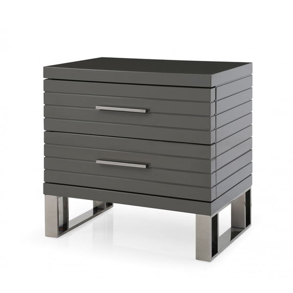 23" Silver and Gray Two Drawer Nightstand