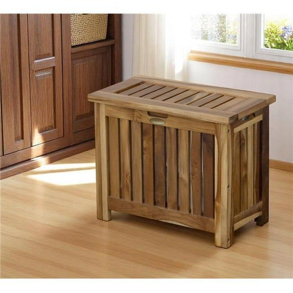 HomeRoots 383591 23 in. Brown Solid Wood Laundry Hamper with Lid