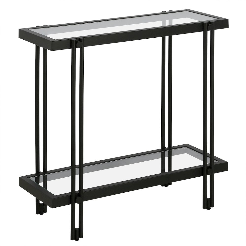 24-Inch Black and Clear Glass Rectangular End Table with Shelf