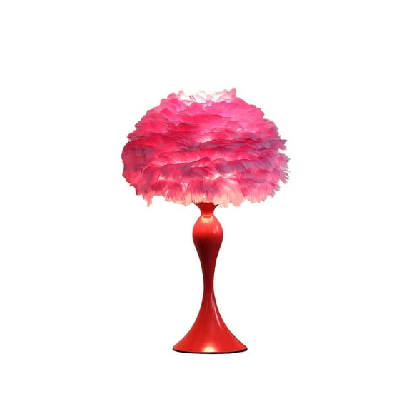 HomeRoots 24" Glam Hot Pink Feather and Red Table Lamp