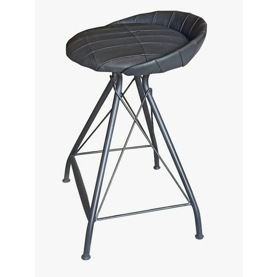 HomeRoots 24" Leather And Iron Swivel Low Back Counter Height Bar Chair