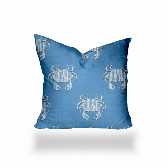HomeRoots 24" X 24" Blue And White Crab Blown Seam Coastal Throw Indoor Outdoor Pillow