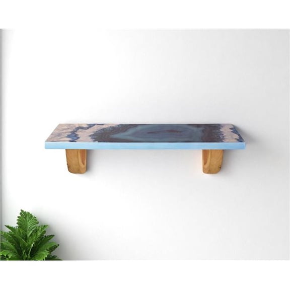 HomeRoots 634524 24 in. Blue & Natural Wood Agate Pattern Wall Mount Accent Shelf