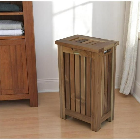 HomeRoots 383590 24 in. Brown Solid Wood Laundry Hamper with Lid