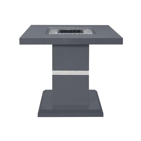HomeRoots 560098 24 in. Dark Gray & Silver Faux Crystals Glass & Wood Square Pedestal End Table