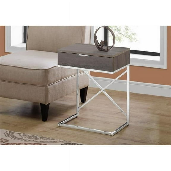HomeRoots  24 in. Dark Taupe & Chrome Metal Accent Table