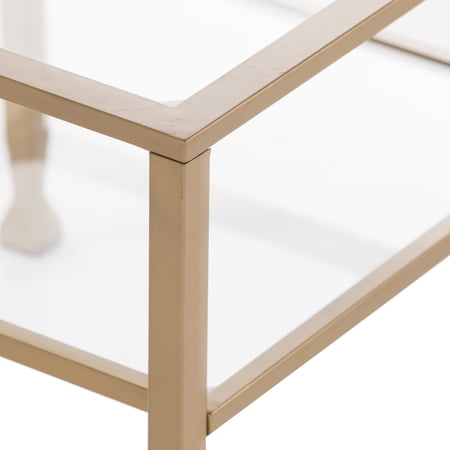 24 in. Glass & Iron Rectangular End Table with Two Shelves, Brass