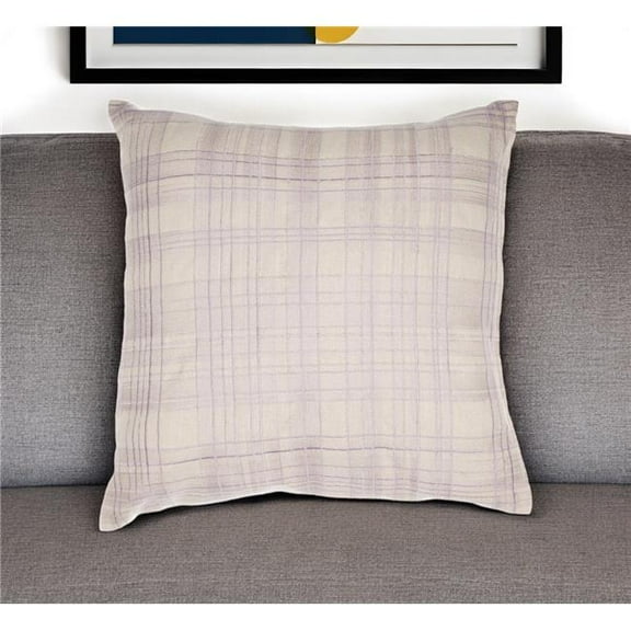 HomeRoots 549441 24 in. Ivory Check Cotton Blend Throw Pillow with Embroidery