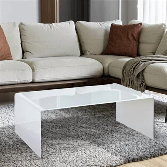 HomeRoots 554279 24 in. White Glass Sled Coffee Table