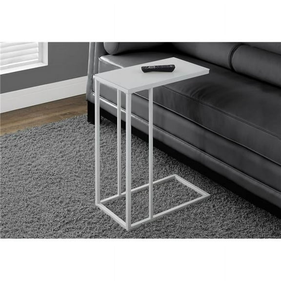 HomeRoots  24 in. White Metal with Frosted Tempered Glass Accent Table