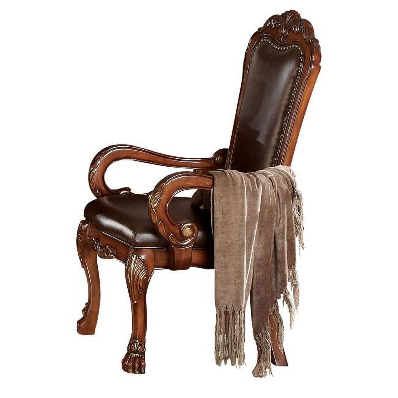 Cherry Oak Faux Leather Claw-Foot Arm Chair Set