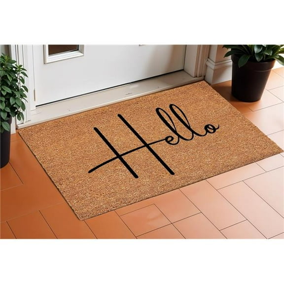 HomeRoots 632332 24 x 36 in. Natural & Black Mod Hello Outdoor Coir Door Mat