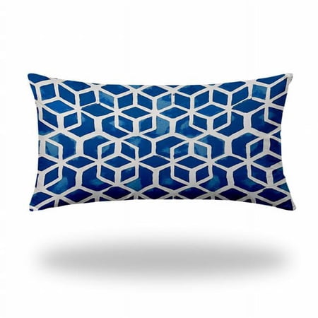 HomeRoots 24 x 4 x 12 in. Blue & White Blown Seam Geometric Lumbar Indoor & Outdoor Pillow