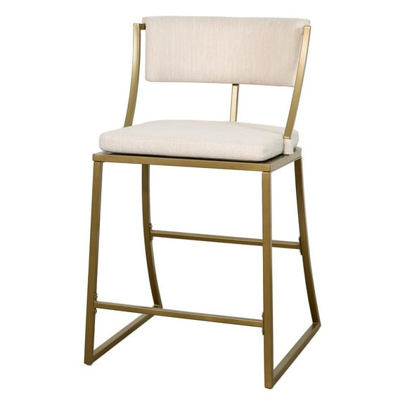 HomeRoots 534319 25 in. Beige & Antiqued Brass Steel Low Back Counter Height Bar Chair with Footrest