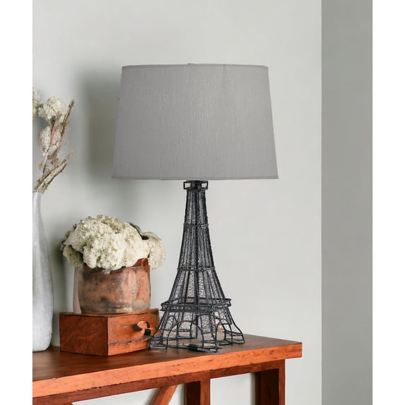 25" Black Acrylic Paris Desk Table Lamp With White Drum Shade