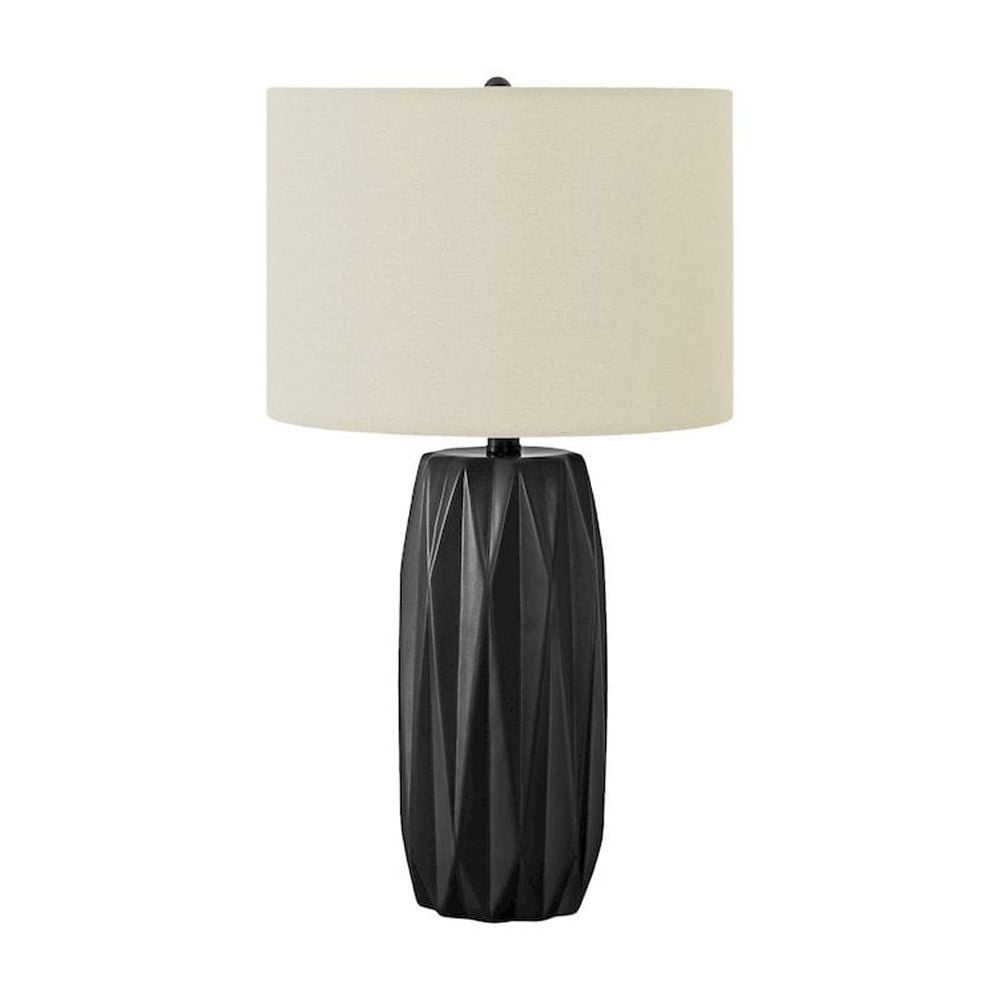 25" Black Ceramic Table Lamp with Ivory Linen Shade