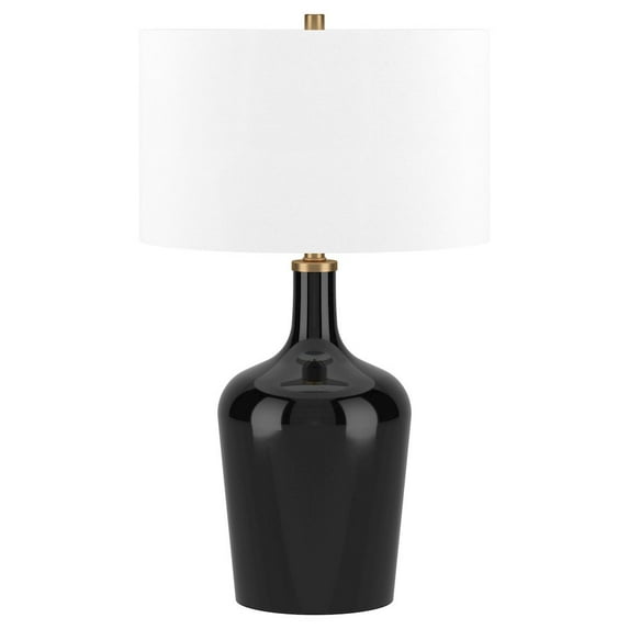 HomeRoots 25" Black Glass Urn Table Lamp With White Drum Shade
