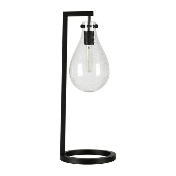HomeRoots 25" Black Metal Desk Table Lamp With Clear Seeded Novelty Shade