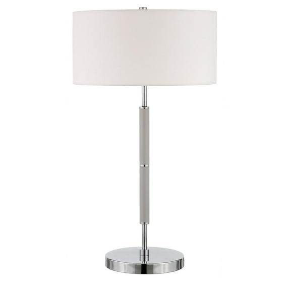 HomeRoots 25" Gray and Gold Metal Two Light Table Lamp With White Drum Shade