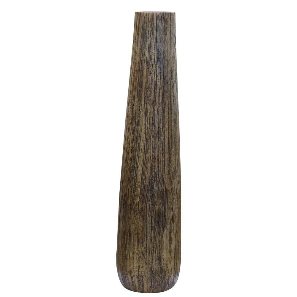 25" Rustic Brown Mango Wood Cylinder Floor Vase