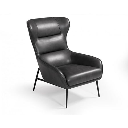 26" Dark Slate Gray And Black Faux Leather Tufted Arm Chair