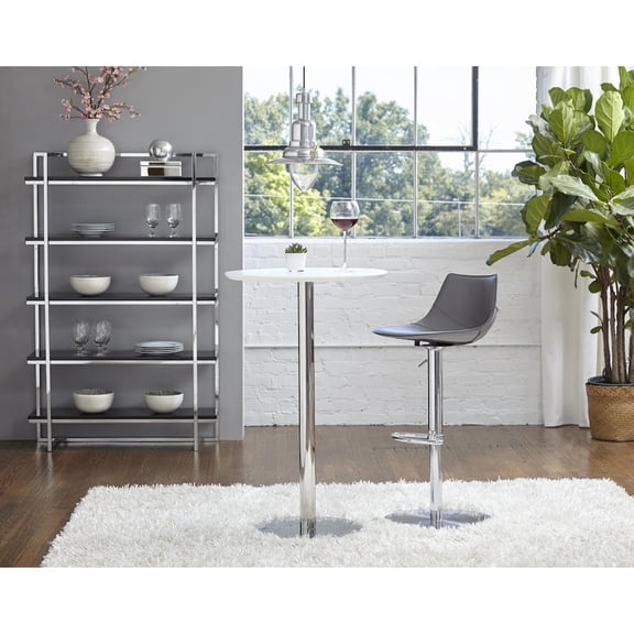 HomeRoots 26" White and Silver Metallic Rounded Steel Bar Table