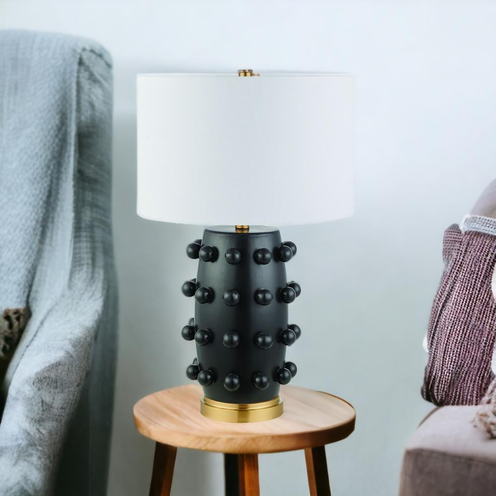 HomeRoots 26" Black and Gold Ceramic Abstract Table Lamp With White Drum Shade
