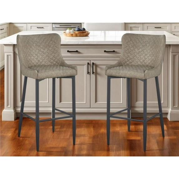 HomeRoots 555060 26 in. Gray & Black Faux Leather & Metal Low Back Counter Height Bar Chairs - Set of 2