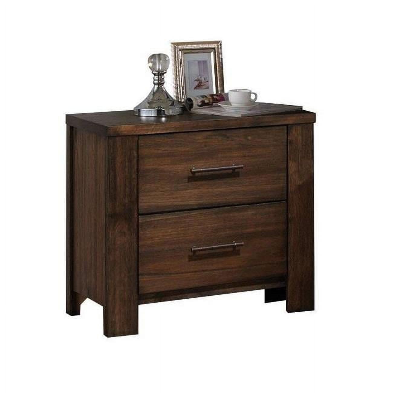 26" Oak and Metal 2-Drawer Nightstand