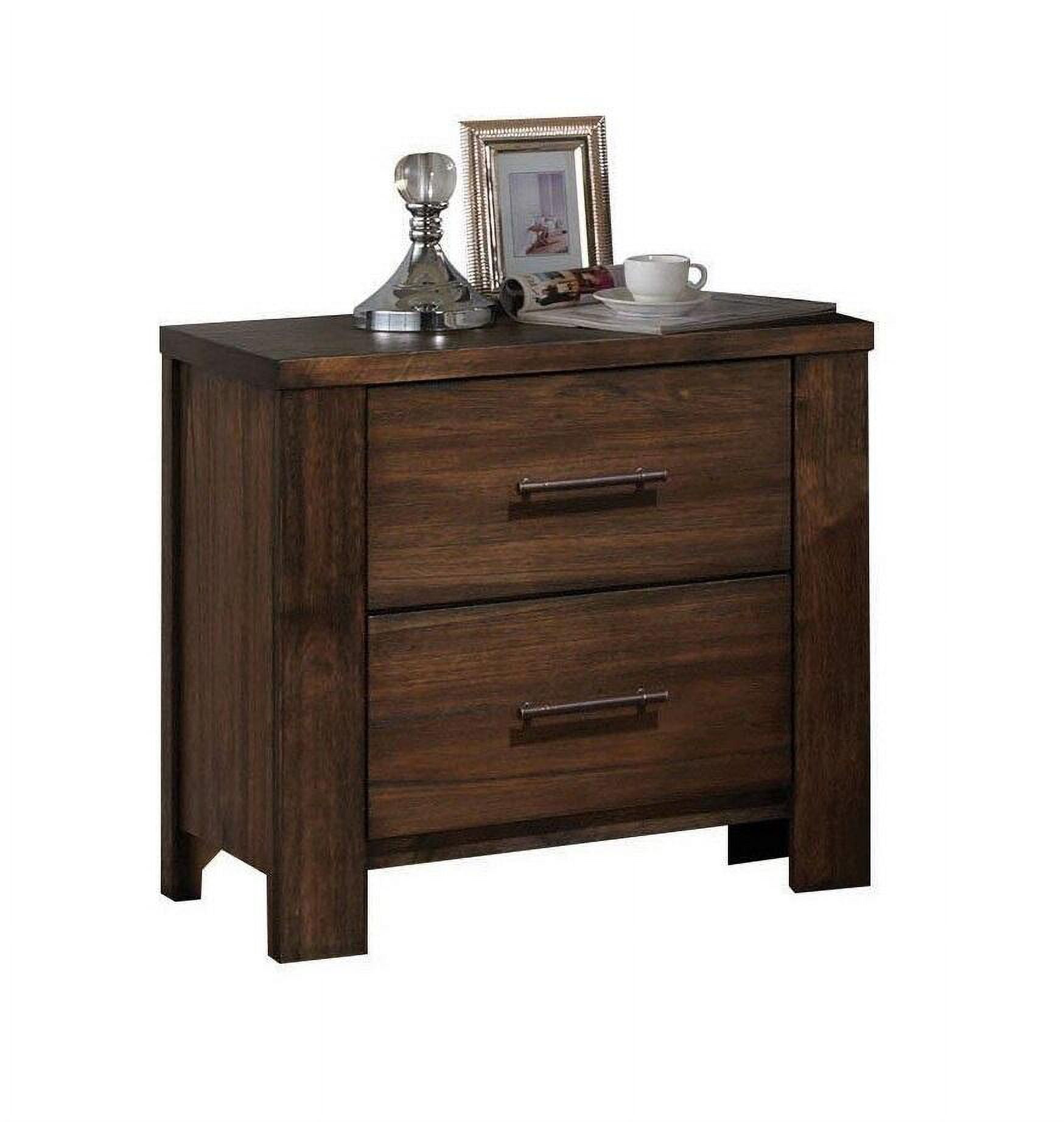 26" Oak and Metal 2-Drawer Nightstand
