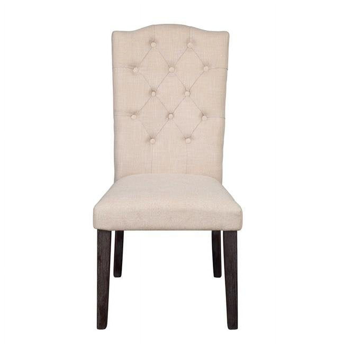 High-Back Beige Linen & Weathered Espresso Wood Side Chair Set