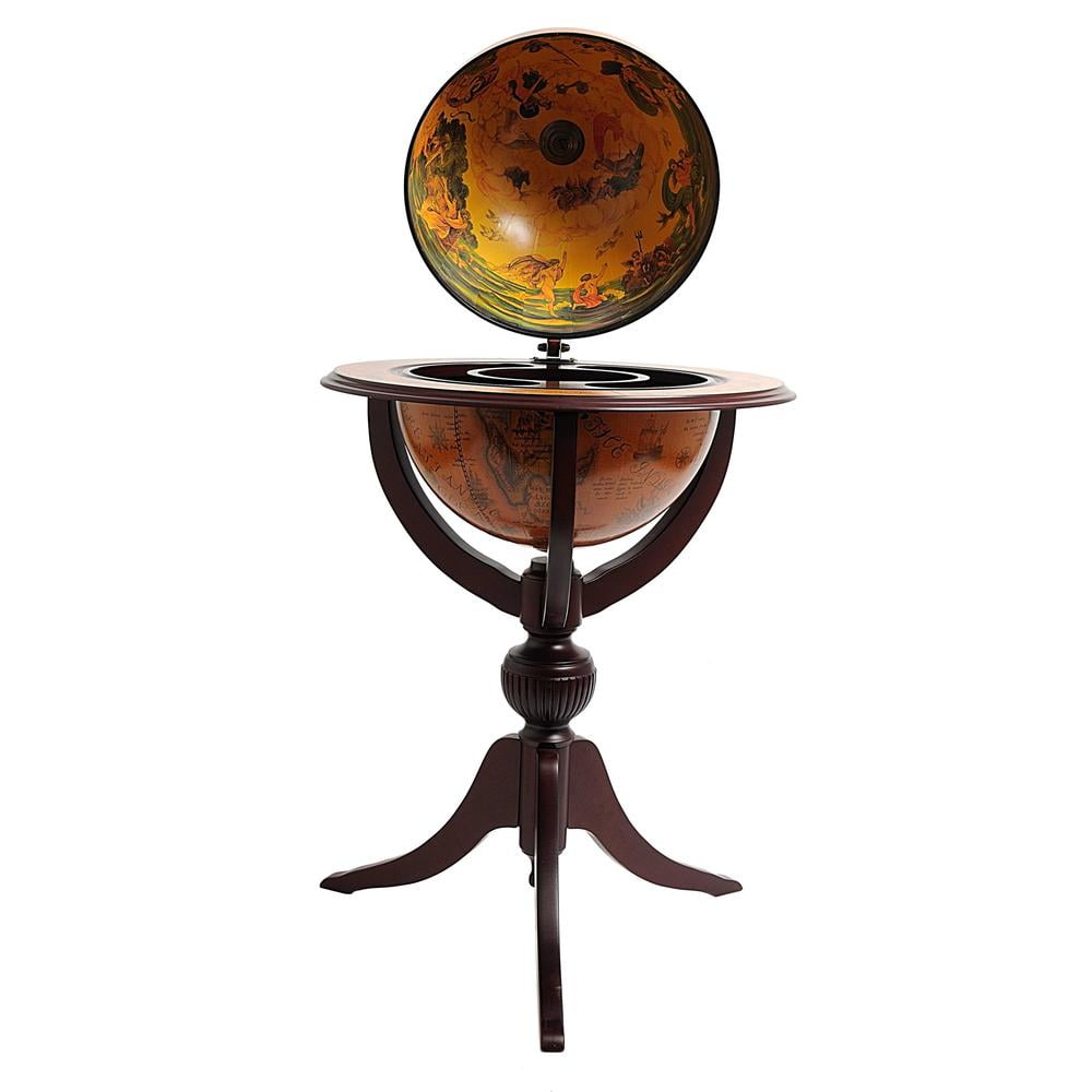 Mahogany Nautical Globe Bar Cabinet with 3 Legs