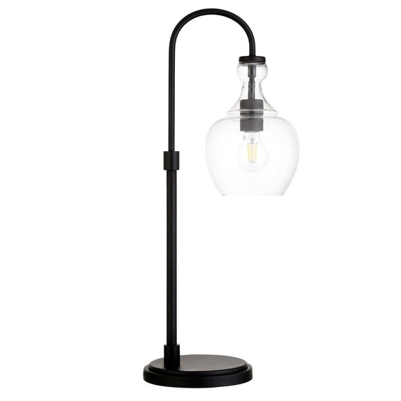 HomeRoots 524520 27 in. Black Metal Arched Table Lamp with Clear Dome Shade
