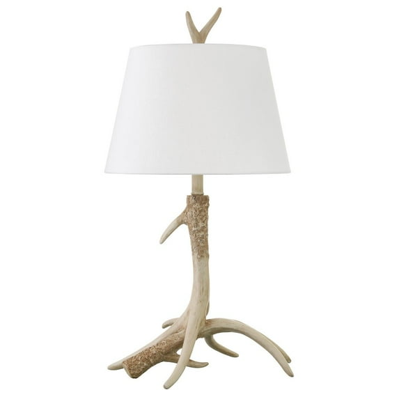 HomeRoots 27" Brown Antlers Table Lamp With White Drum Shade