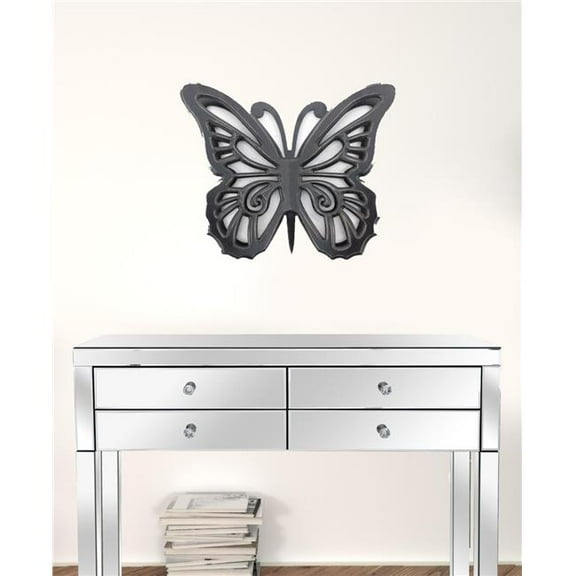 HomeRoots 274489 23 x 19 in. Black Rustic Butterfly Wooden Wall Decor