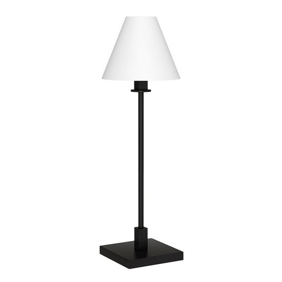 HomeRoots 28" Black Metal Candlestick Table Lamp With White Cone Shade