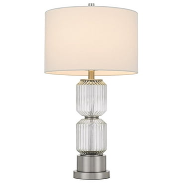 HomeRoots 28" Nickel Metal Table Lamp With White Drum Shade