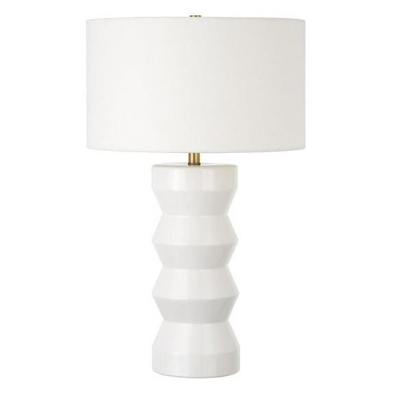 HomeRoots 28" White Ceramic Table Lamp With White Drum Shade