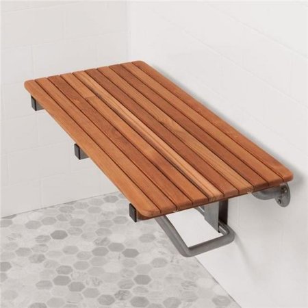 HomeRoots  28 in. Grand Resort Wall Mount Teak Brown Shower Bench