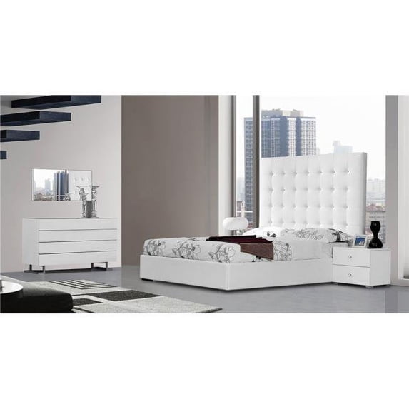 HomeRoots 283527 Leatherette Tall Headboard Eastern Bed, White - King