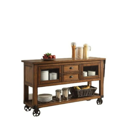 HomeRoots 285819 58 in. Rustic Brown Rolling Kitchen Cart with Storage