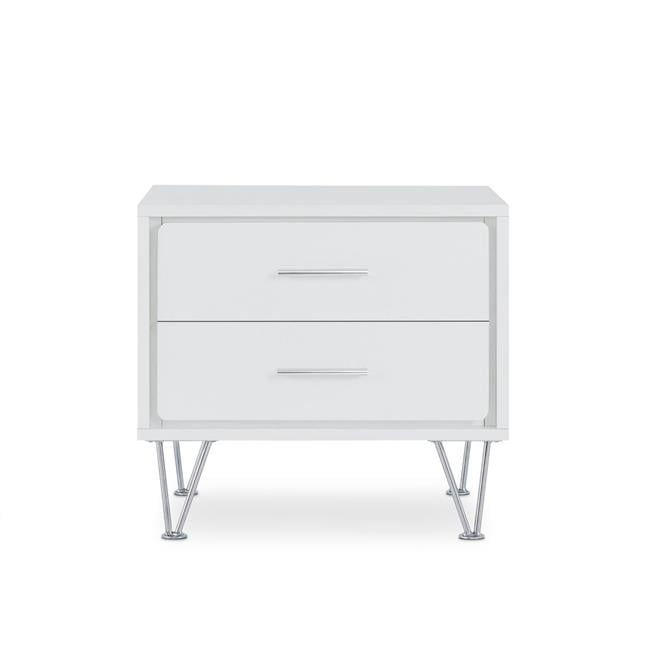 Modern White 2-Drawer Nightstand with Chrome Accents