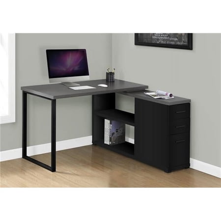 HomeRoots 29.5 in. Black Particle Board & Silver Metal Computer Desk with a Grey Top