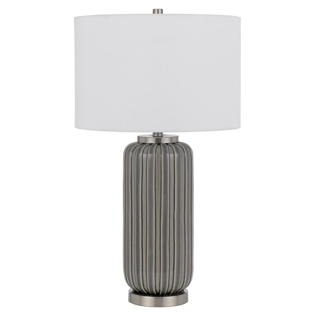 HomeRoots 29" Taupe Metal Table Lamp With White Drum Shade