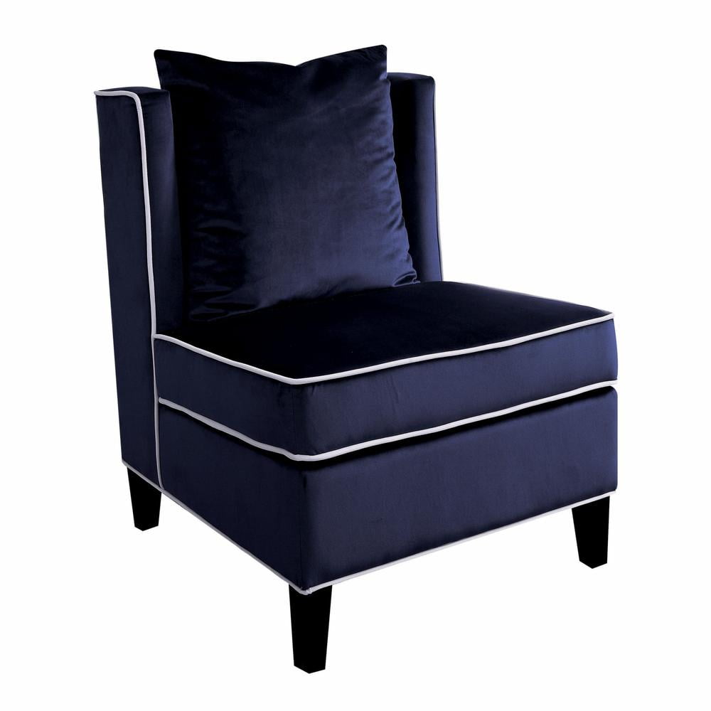 Elegant Dark Blue Velvet Slipper Accent Chair with Black Wood Legs