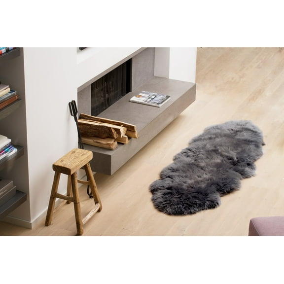 HomeRoots 293192 2 x 2 x 6 in. New Zealand Double Sheepskin Rug Grey
