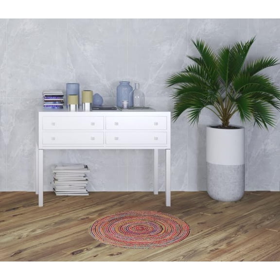 3' Round Tan Round Geometric Hand Braided Area Rug